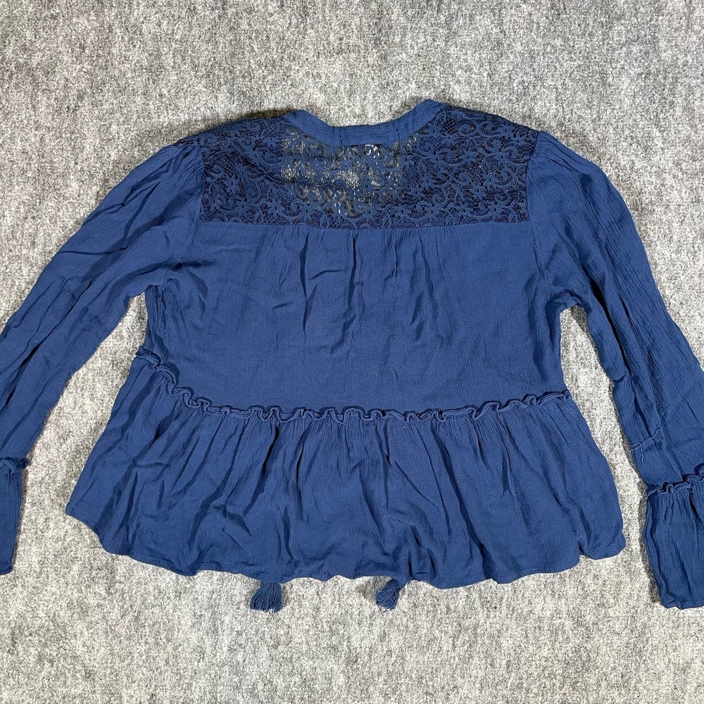 Gypsies & Moondust Boho Bell Sleeve Blue Top Women's Size M Witchy Crochet Crop - Picture 13 of 13